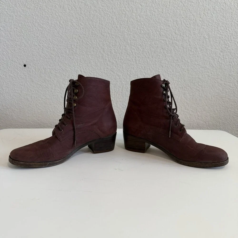 Christy Dawn The Dawn Boot Mahogany Soft Leather Lace Up Stacked Heel Boot 8 - Picture 6 of 12